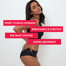 Load image into Gallery viewer, Front to back coverage, breathable and stretchy, mid waist hispter