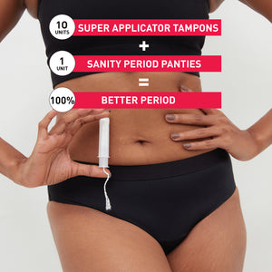 Sanity applicator tampons plus Sanity period panties equals a better period